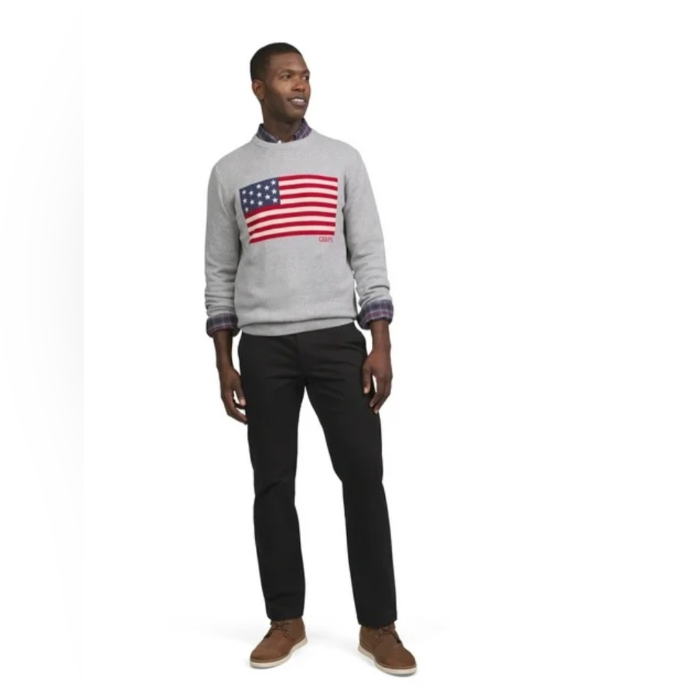 NWT Vintage Chaps American Flag Knit Crew Neck Sweater Grey Mens XL